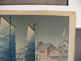 Fine 1938 Japanese Woodblock Print Koitsu Tsuchiya (1870 - 1949) AKASHI PORT 4