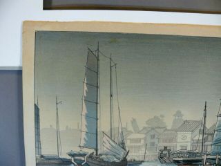 Fine 1938 Japanese Woodblock Print Koitsu Tsuchiya (1870 - 1949) AKASHI PORT 5