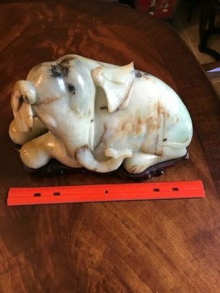 Chinese Jade Carved Elephant - Large Solid Jade