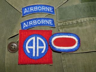 VTG KOREAN WAR US ARMY PARATROOPER AIRBORNE PATCHES HBT TWILL HERRINGBONE SHIRT 6