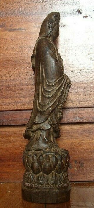 ANTIQUE STATUE GUANYIN BUDDHA HARD WOOD HAND CARVED 4