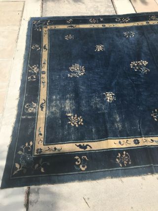 Antique Vintage CHINESE RUG HAND - MADE ORIENTAL RUG 1920s Blue 2