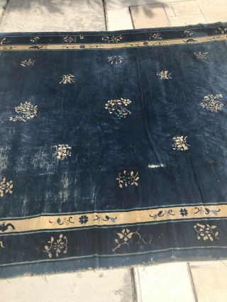 Antique Vintage CHINESE RUG HAND - MADE ORIENTAL RUG 1920s Blue 3