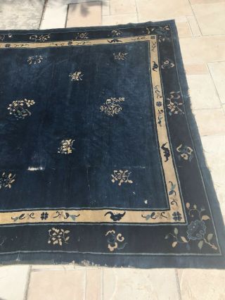 Antique Vintage CHINESE RUG HAND - MADE ORIENTAL RUG 1920s Blue 4