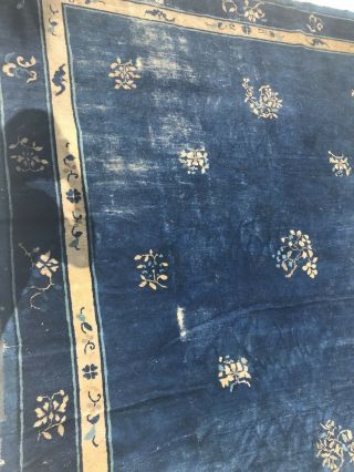Antique Vintage CHINESE RUG HAND - MADE ORIENTAL RUG 1920s Blue 5