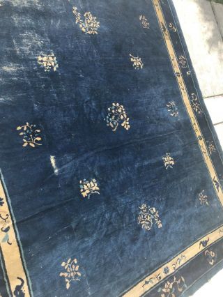 Antique Vintage CHINESE RUG HAND - MADE ORIENTAL RUG 1920s Blue 6