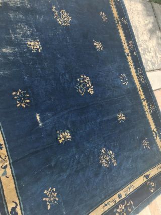 Antique Vintage CHINESE RUG HAND - MADE ORIENTAL RUG 1920s Blue 7