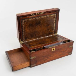Antique Wood & Brass Folding Box Lap Desk With Hidden Compartments 10 " X15 "
