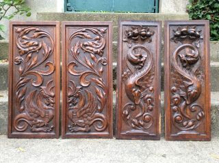 Antique Panels Wood Doors Carved Gargoyles Chimera Griffin Greek Mythology