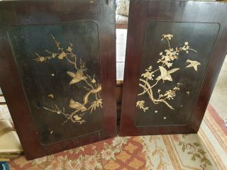 Large Antique Inlaid Oriental Panels 3ft X 2ft