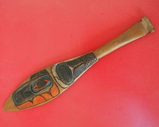 Fine Small Old Native American Canadian North West Coast Carved Painted Paddle