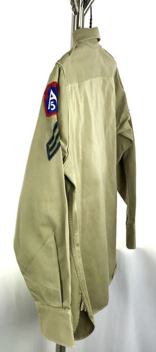 VINTAGE AUTHENTIC 1951 US ARMY KOREAN WAR COTTON KHAKI SHIRT Long Sleeve Patches 7