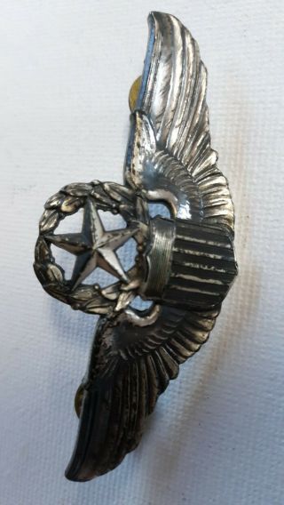 Wwll Heavy Sterling Silver Command Pilot Wongs Pin Badge Wreath Star