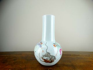 Rare Chinese Porcelain Bottle Vase With Tiger Fighting And Hunters Republic