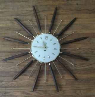 27 " Vintage Mid Century Modern Lux Atomic Starburst Clock W/key 8 Day 1964