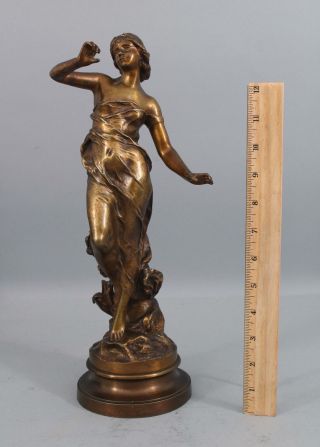 Antique Julien Causse French Art Nouveau Sensual Young Woman Bronze Sculpture
