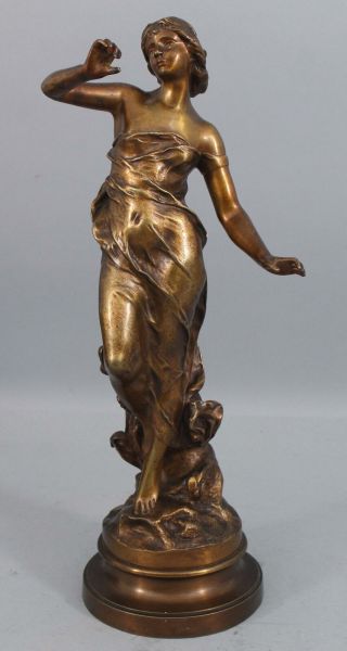 Antique JULIEN CAUSSE French Art Nouveau Sensual Young Woman Bronze Sculpture 2