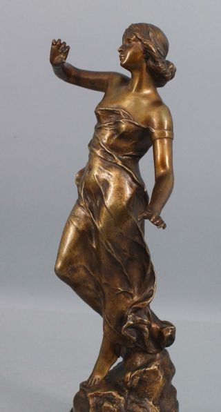 Antique JULIEN CAUSSE French Art Nouveau Sensual Young Woman Bronze Sculpture 7