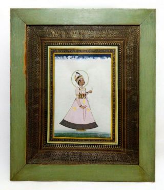 Late 17th - Early 18th C Indian Mughal Miniature Opaque Watercolor Painting Framed