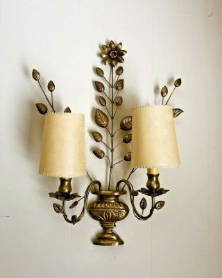 Mid Century Maison Bagues Dore Bronze Hollywood Regency 2 Lights Wall Sconce "