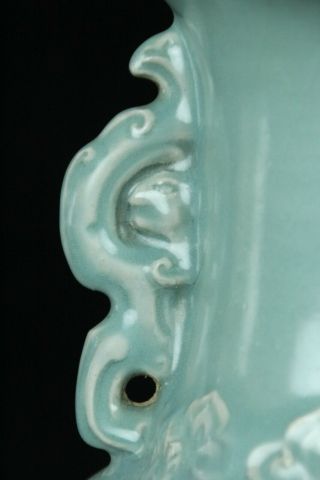 MAY232 CHINESE LONGQUAN CELADON PORCELAIN DRAGON ENGRAVING VASE POT 12