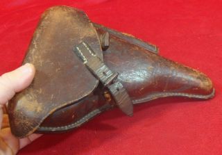 Rare Brown Color Wwi 1916 German Leather Hard Shell Holster For Luger P08