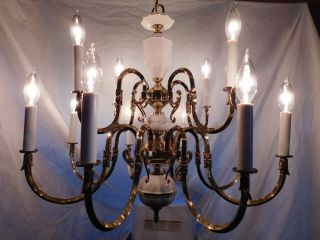 Vintage Chandelier Ceiling Fixture Lamp Light Brass 12 Lite Hollywood Regency