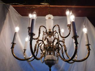 vintage chandelier ceiling fixture lamp light brass 12 lite Hollywood Regency 2