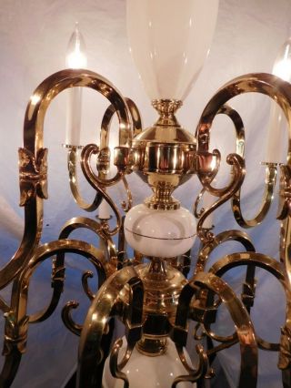 vintage chandelier ceiling fixture lamp light brass 12 lite Hollywood Regency 5