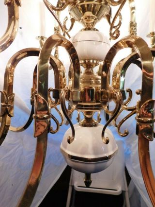 vintage chandelier ceiling fixture lamp light brass 12 lite Hollywood Regency 6