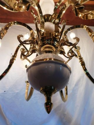 vintage chandelier ceiling fixture lamp light brass 12 lite Hollywood Regency 7