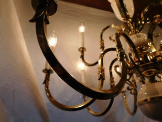 vintage chandelier ceiling fixture lamp light brass 12 lite Hollywood Regency 8