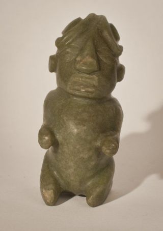 Pre Columbian Mayan Jade Seated Figure With Headdress
