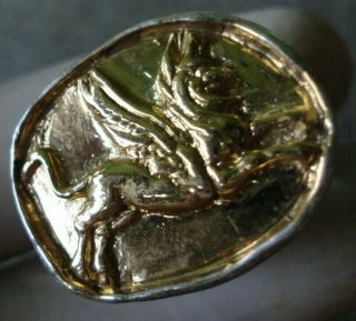 Ancient Antique Roman Silver Gold Ring Military Legionary Marked Gryphon