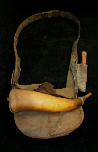 Revolutionary War Era Militia Rifleman Accoutrement Bag,  Powderhorn & Knife