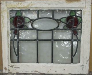 Old English Leaded Stained Glass Window Gorgeous Double Floral 20.  5 " X 17 "