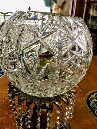 1930 ' s Figural Cherub Electric Table Lamp w/ Crystals & Cut Glass Shade 8