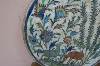 Antique Iznik Qajar Persian Poly - chrome Glazed Pottery Tile Deer Scene 15 