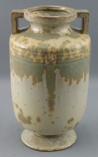 Antique American Arts & Crafts Pressed Tulip Art Pottery Crystalline Glaze Vase