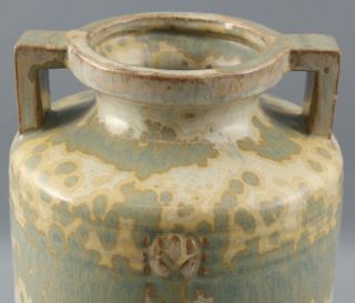 Antique American Arts & Crafts Pressed Tulip Art Pottery Crystalline Glaze Vase 2