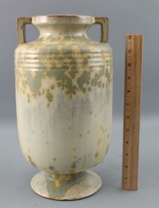 Antique American Arts & Crafts Pressed Tulip Art Pottery Crystalline Glaze Vase 3