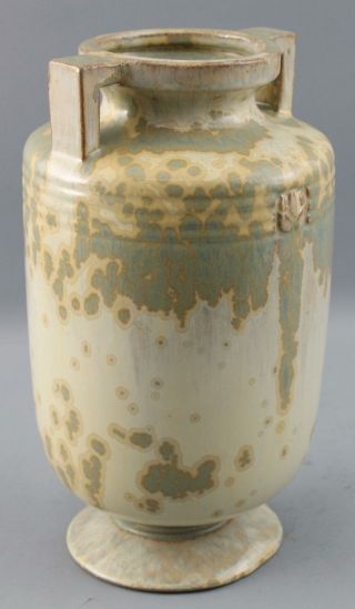 Antique American Arts & Crafts Pressed Tulip Art Pottery Crystalline Glaze Vase 6