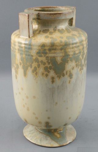 Antique American Arts & Crafts Pressed Tulip Art Pottery Crystalline Glaze Vase 9