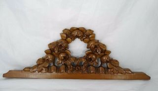Antique French Hand Carved Walnut Wood Pediment - Crest - Ribbon Louis XVI & Roses 2