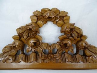 Antique French Hand Carved Walnut Wood Pediment - Crest - Ribbon Louis XVI & Roses 5