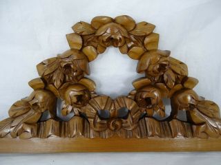 Antique French Hand Carved Walnut Wood Pediment - Crest - Ribbon Louis XVI & Roses 6