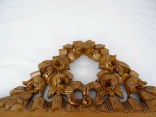 Antique French Hand Carved Walnut Wood Pediment - Crest - Ribbon Louis XVI & Roses 8