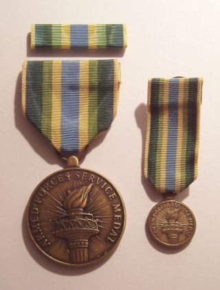 U.  S.  Armed Forces Service Military Medal Set With Miniature