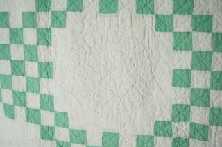 CLASSIC Vintage 40 ' s Green & White Triple Irish Chain Antique Quilt DIAMOND BDR 4