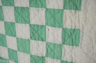 CLASSIC Vintage 40 ' s Green & White Triple Irish Chain Antique Quilt DIAMOND BDR 6